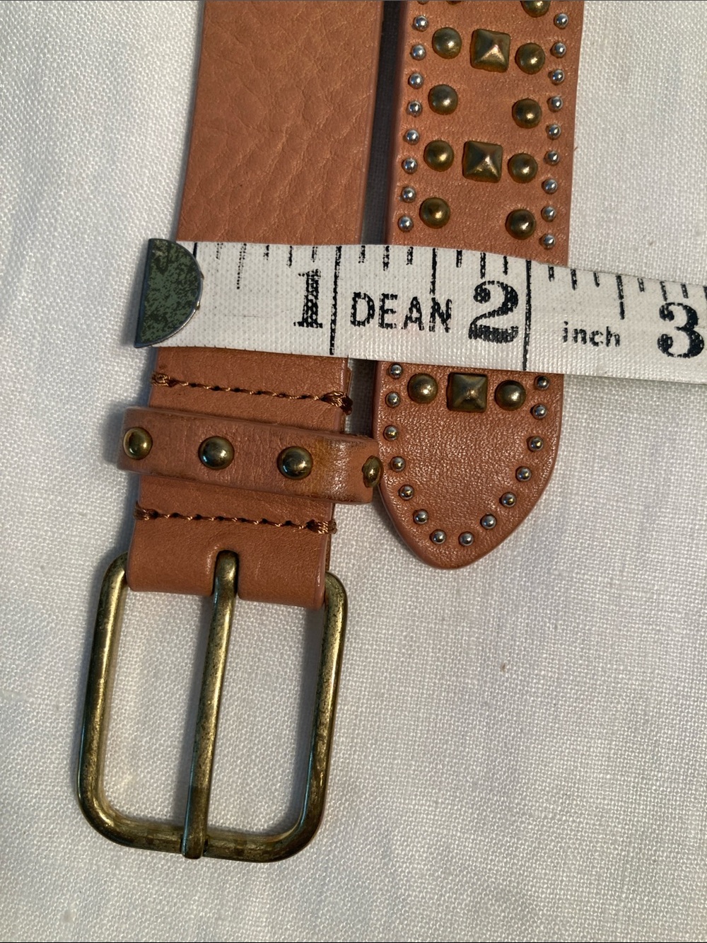 J.Crew Studded Tan caramel Leather Belt Brass Buckle M - Picture 5 of 16